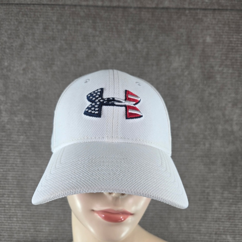 Under Armour Mens L/XL White Freedom USA Flag Logo Classic Fit Golf Hat 1311427